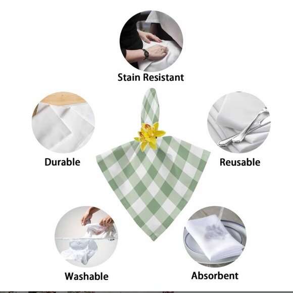 New NIB Sage Green Buffalo Plaid Cloth Napkins Checkered Farmhouse Set of 6 - Picture 5 of 6